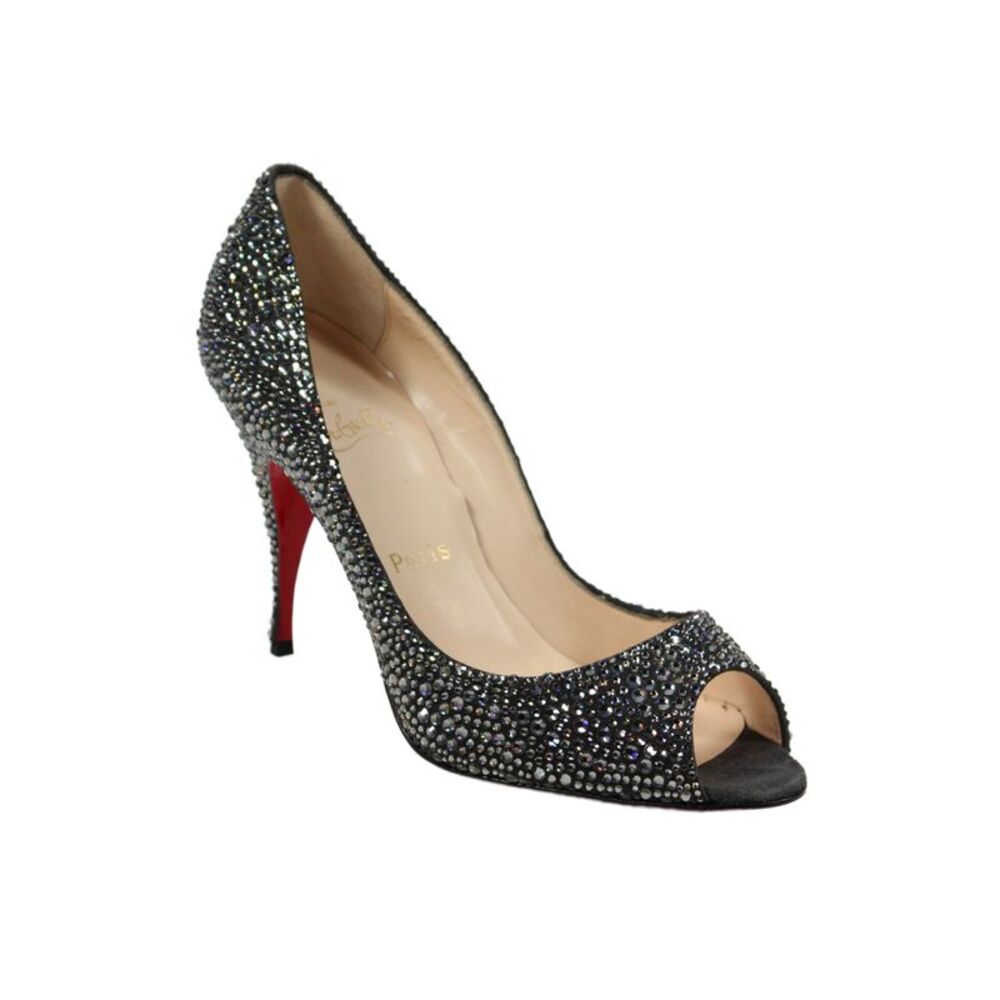 Christian Louboutin Womens Embellished Open Toe Heels Black Size 40.5 10.5